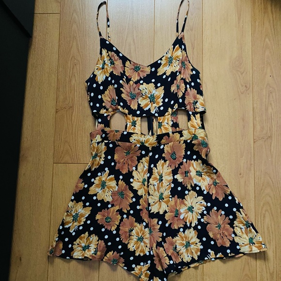 Topshop Pants - Topshop Floral Polka dot Romper with cutout waist